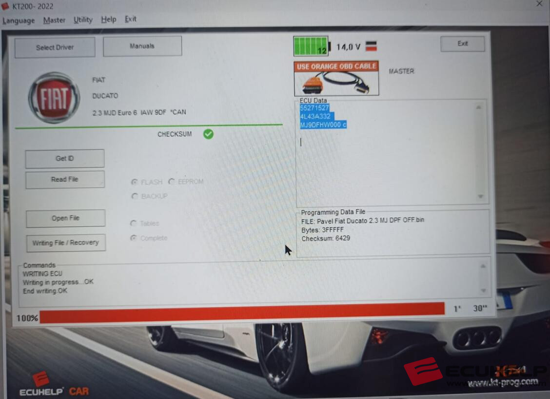 KT200 R/W Fiat MARELLI 9DF (MJD9DF) Jtag Mode and OBD Mode