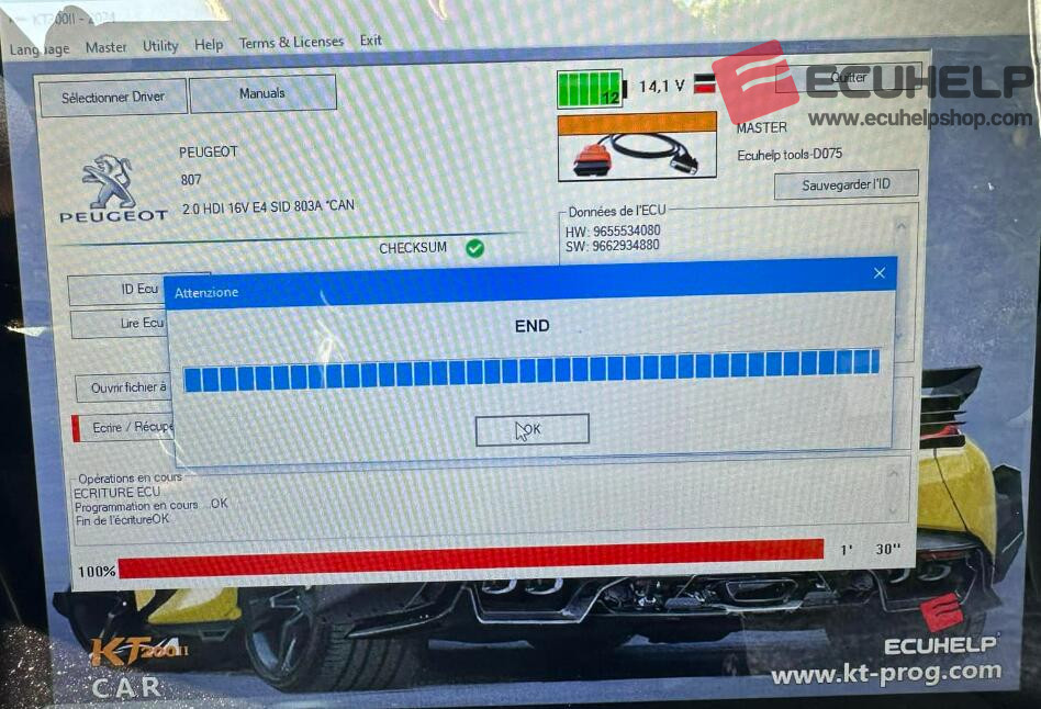 KT200 II Read Write SID803A Peugeot 807 via OBD