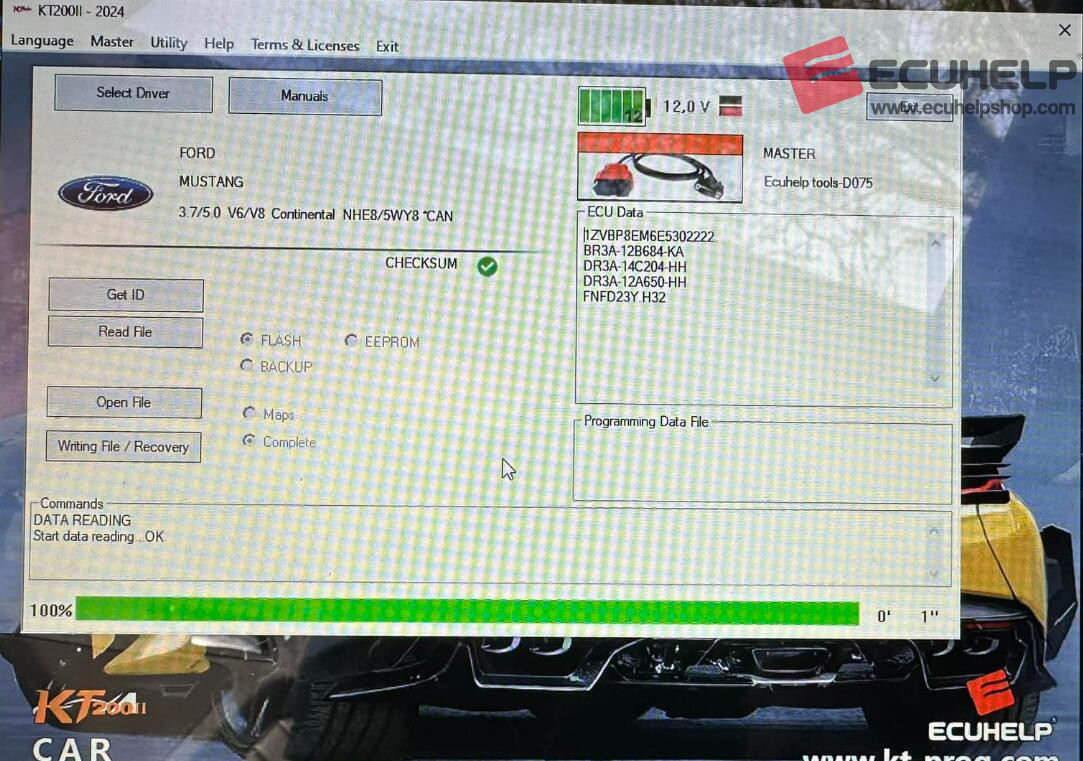 KT200II Read Ford Mustang Continental NHE8 5WY8 via OBD