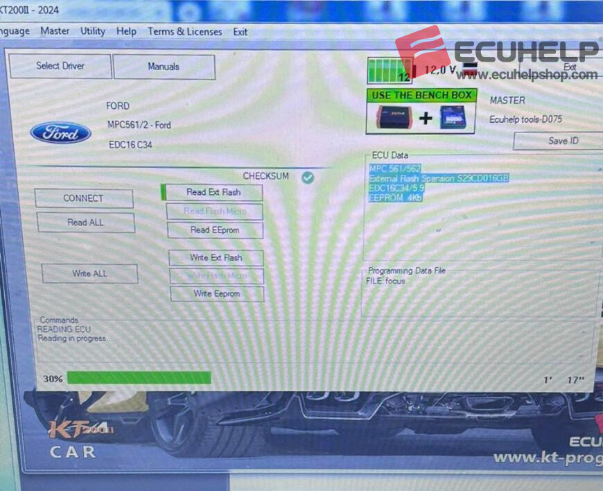KT200II Read Ford Focus 2010 1.6TDCI EDC16C34 on Bench