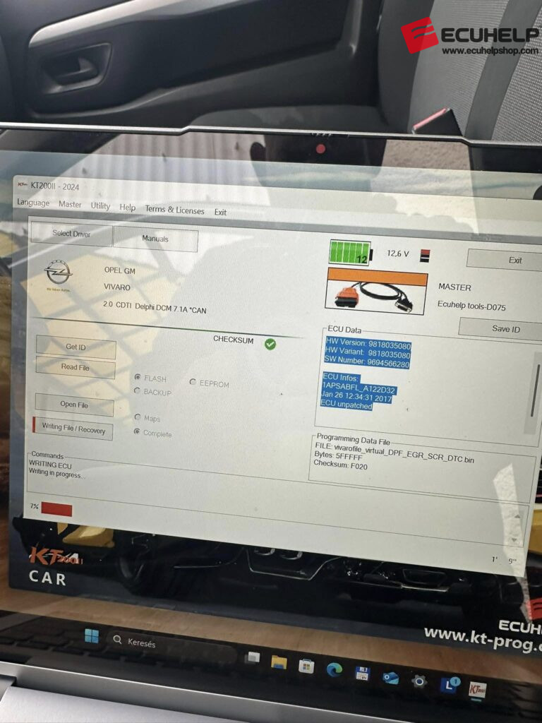 ECUHELP KT200II R/W/CKS Dcm7.1A Opel Vivaro 2.0 2020 via OBD-04