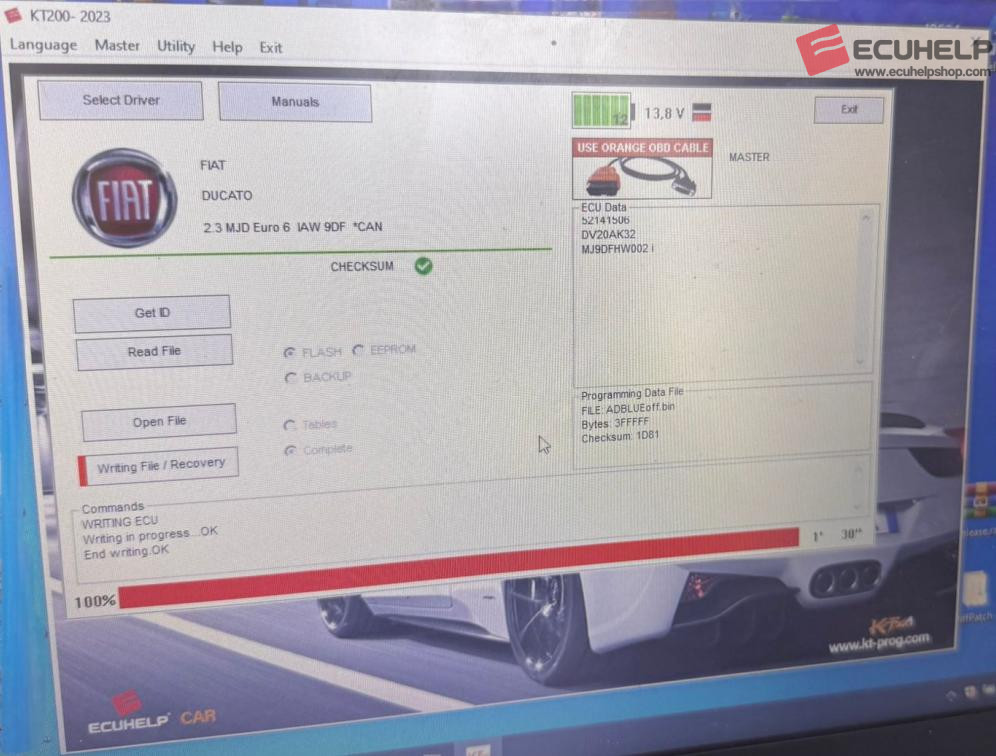 KT200 OBD Read Write MJD 9DF FIAT DUCATO 2022 HW002-02