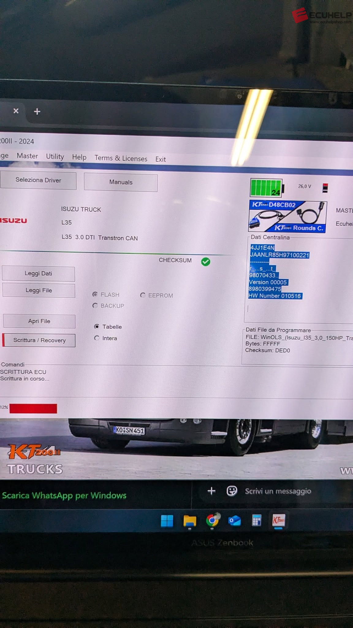 ECUHELP KT200II OBD Read/Write Isuzu L35 3.0 DTI Transtron ECU-01