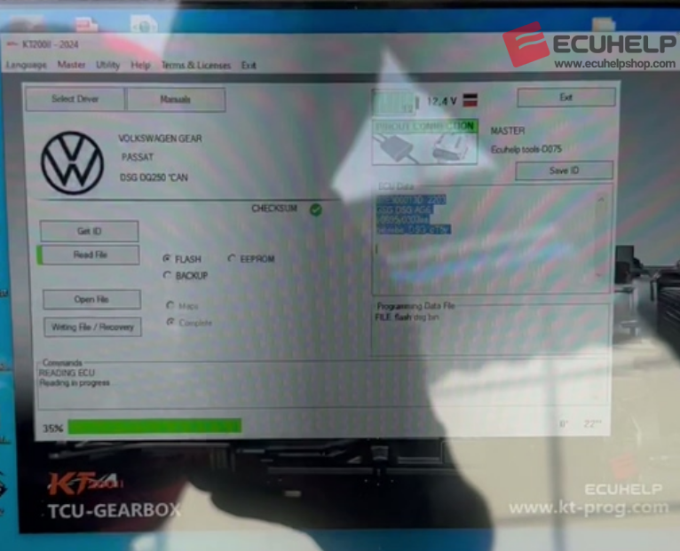ECUHELP KT200II Read VW Passat DQ250 TCU Pinout Mode