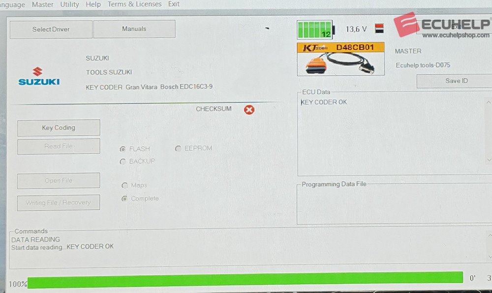 KT200II Read Write Suzuki Grand Vitara 2009 1.9DDiS EDC16c3-9 OBD Mode-01