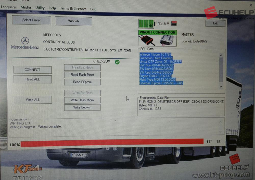 write MCM2.1 D3 using kt200ii