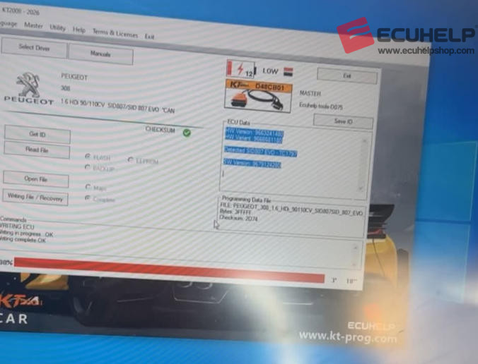 ECUHELP KT200II Read and Write Peugeot SID807 EVO via OBD